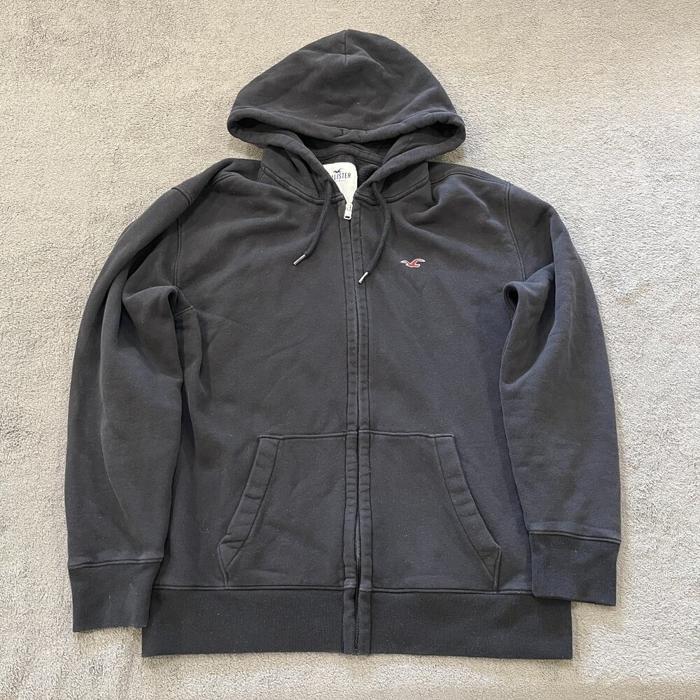 Hollister Black Casual Hooded Jacket Full-Zip Fleece Hoodie Men's Size Large